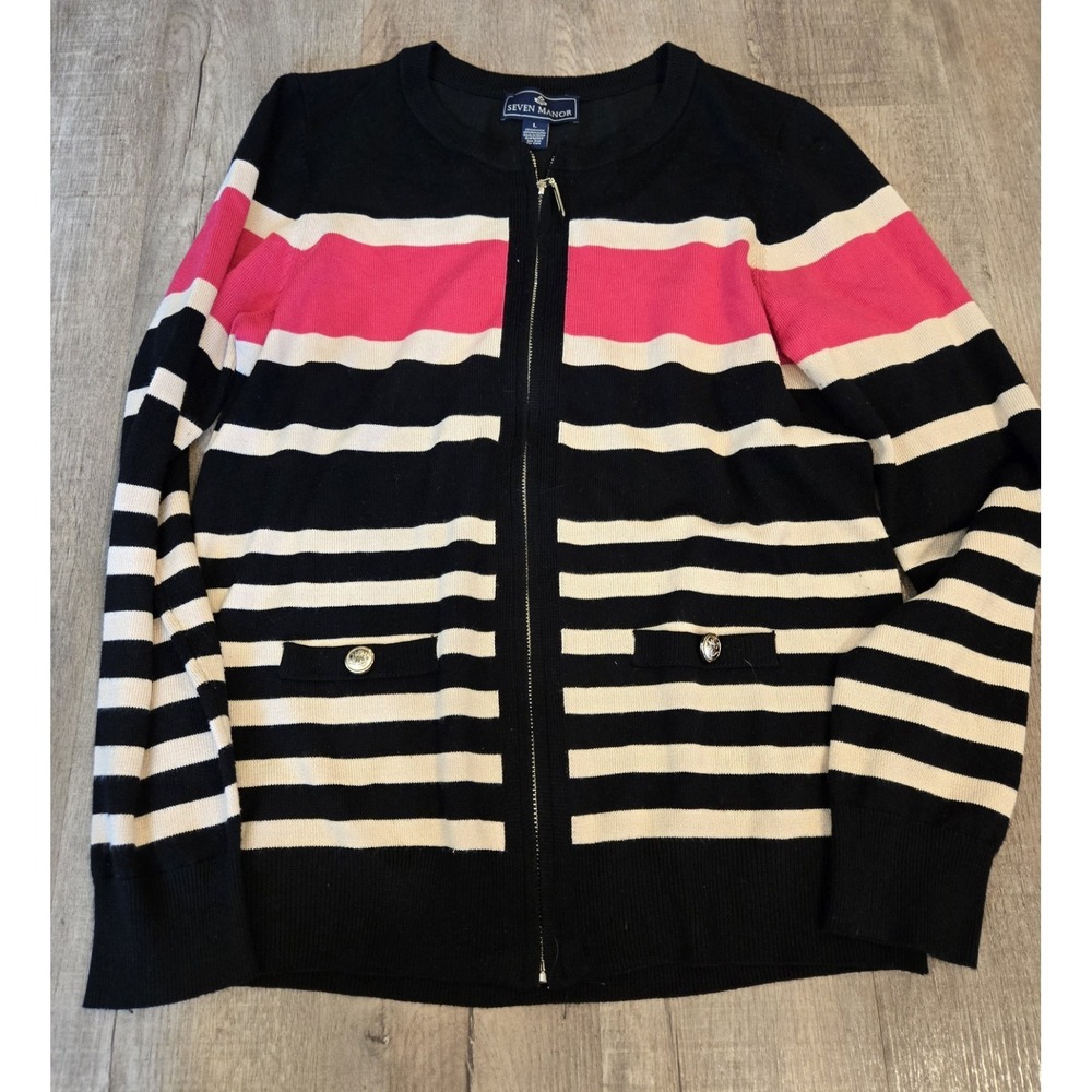 Seven Manor Stripe Sweater‎ Zip Cardigan Size Large